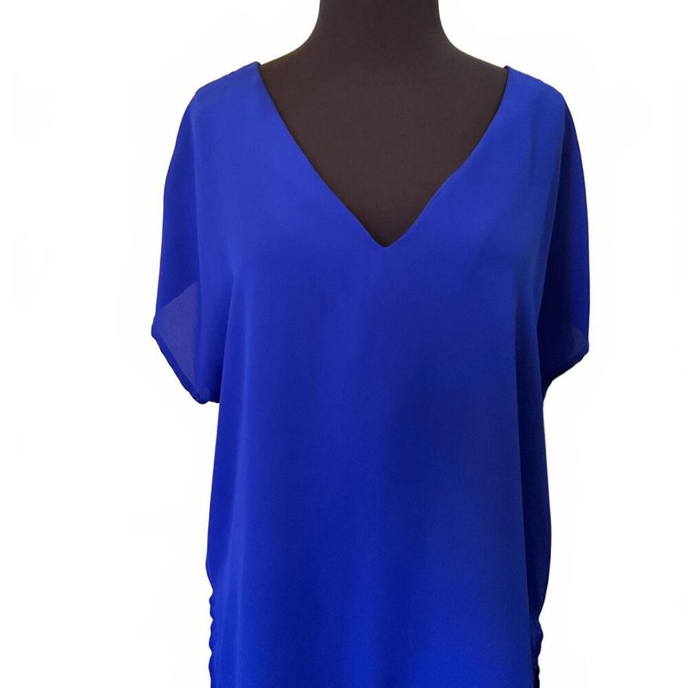 Royal Blue V-Neck Hi-Lo Hem Blouse